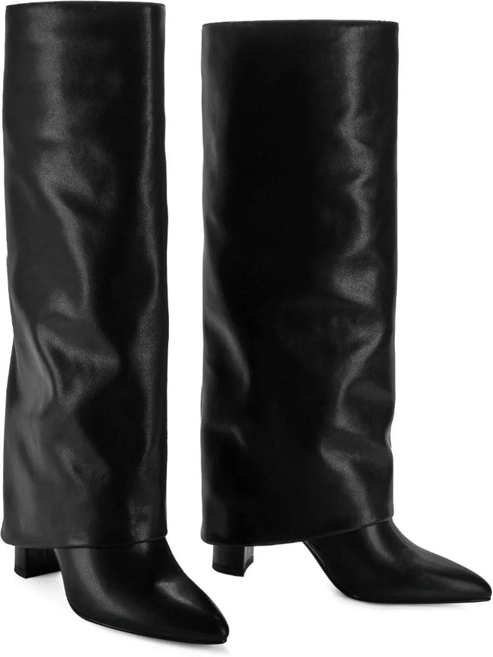 Women's Black Pu Pointed Toe Chunky Heel Faux Leather Over The Knee High Boots